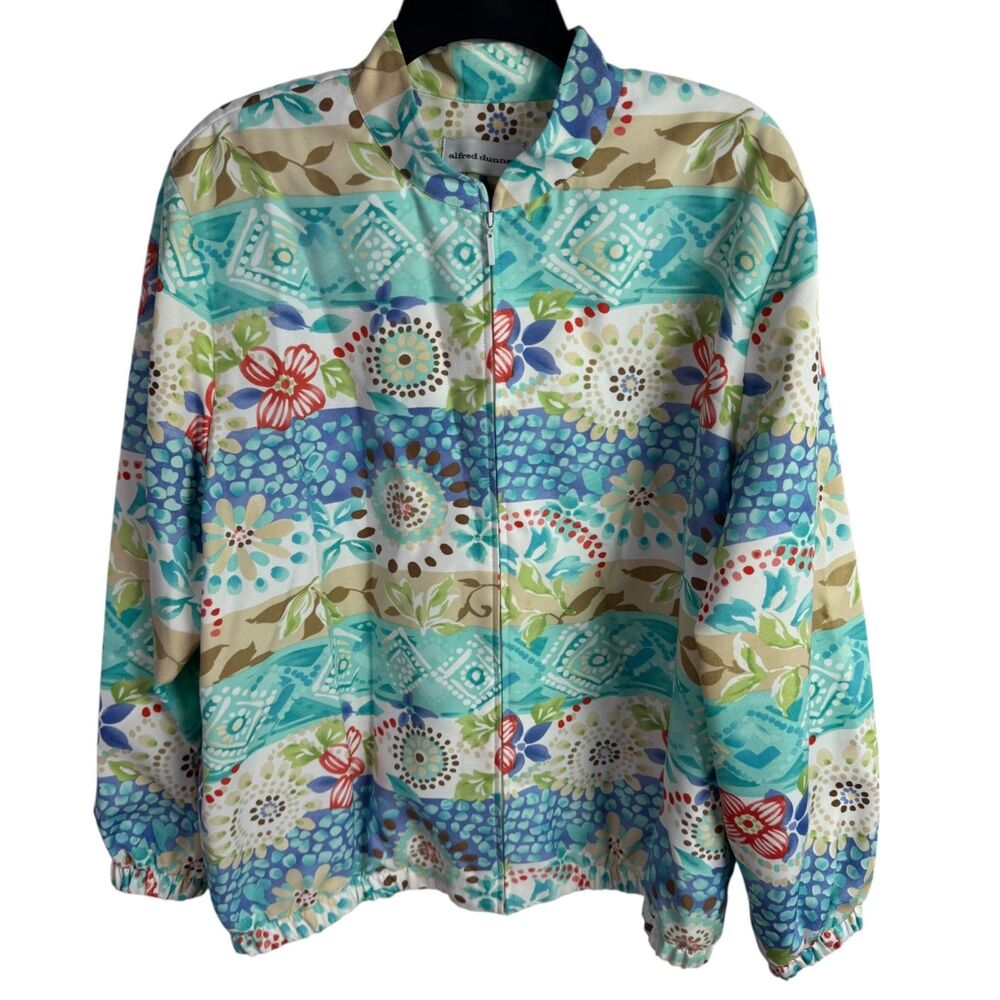 Alfred Dunner Women's Jacket Size 18 Colorful Print Zip Front Long Sleeves 1X